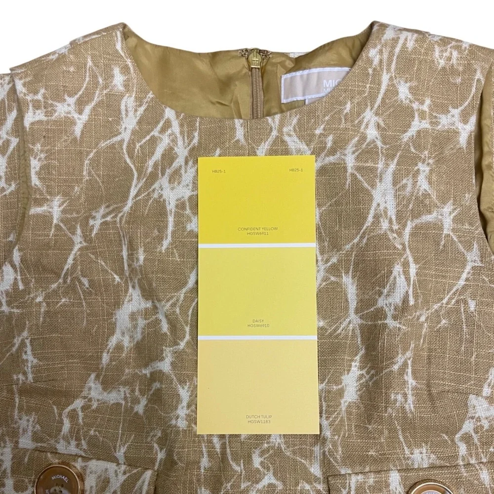 Michael Kors Y2K Vintage Mustard White Marble Print Sleeveless Sheath Dress SZ 6
